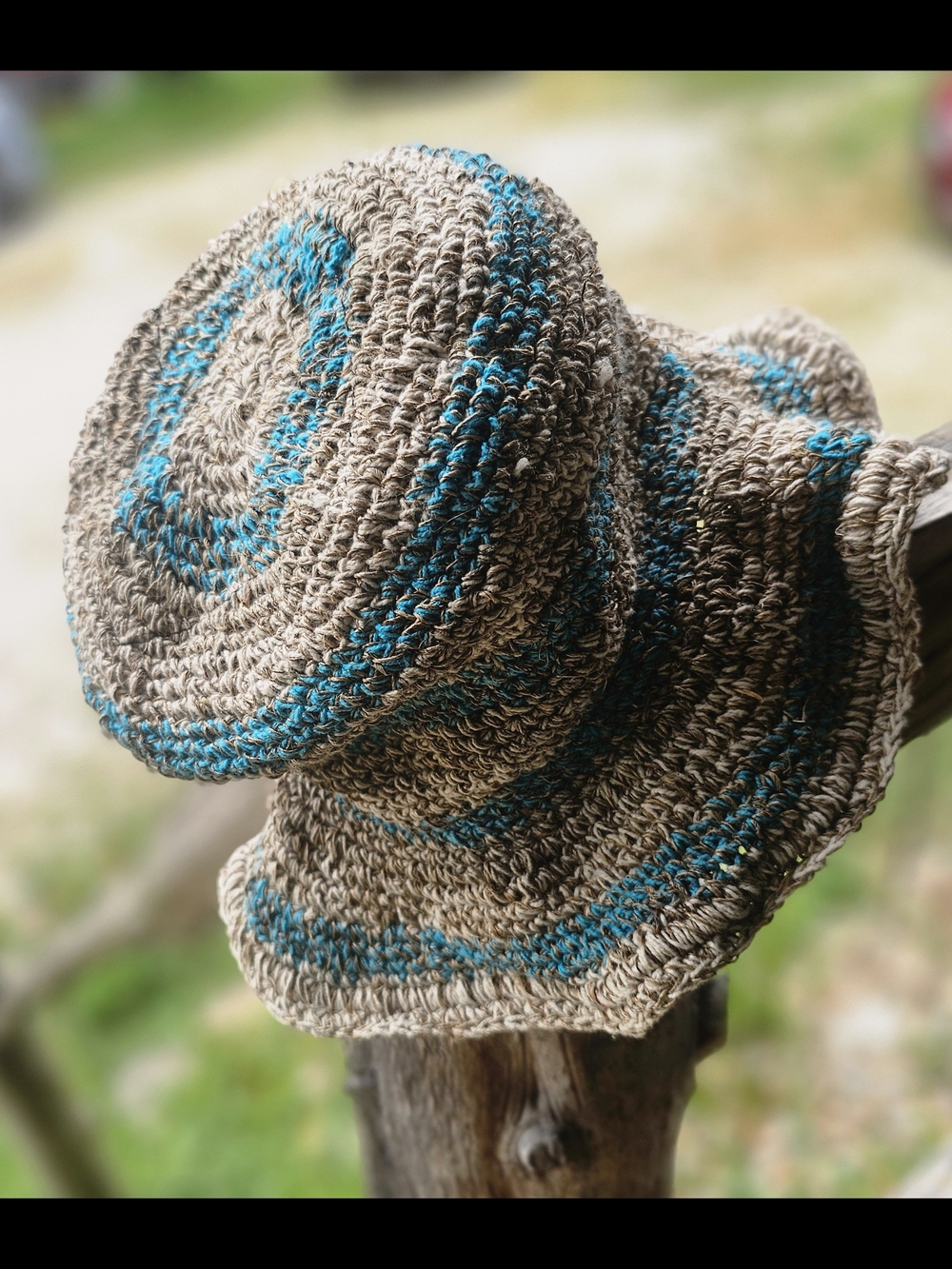 Flying Machine Beige and Teal Crochet Sun Hat